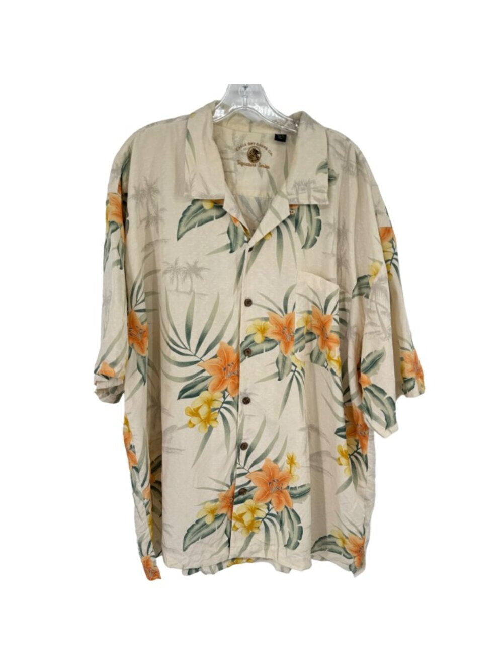 Eagle dry goods Mens Tropical Hawaiian Shirt XXL Silk Beige yellow Floral Print - Picture 2 of 10
